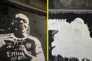 完工仅2天!酋长球场外埃泽壁画遭破坏,创作者:像被截胡一样难受 完工仅2天!酋长球场外埃泽壁画遭破坏,创作者:像被截胡一样难受