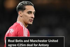 TA:安东尼转会费含300万欧的潜在奖金,二转为未来转会利润的50% TA:安东尼转会费含300万欧的潜在奖金,二转为未来转会利润的50%