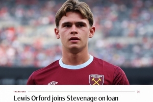 官方:西汉姆19岁中场奥福德租借至英甲斯蒂文尼奇 租期一个赛季 官方:西汉姆19岁中场奥福德租借至英甲斯蒂文尼奇 租期一个赛季