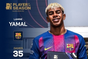 35场9球15助攻!德转官方:18岁巴萨边锋亚马尔获评上赛季西甲MVP 35场9球15助攻!德转官方:18岁巴萨边锋亚马尔获评上赛季西甲MVP