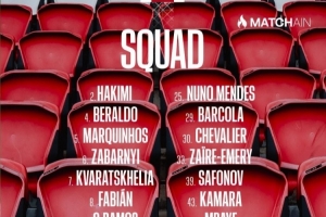 巴黎联赛大名单:K77、李刚仁、维蒂尼亚入选 登贝莱、杜埃伤缺 巴黎联赛大名单:K77、李刚仁、维蒂尼亚入选 登贝莱、杜埃伤缺