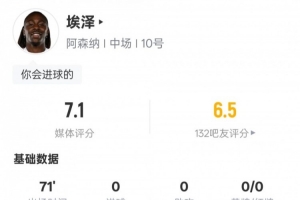 埃泽本场比赛数据:2过人成功1关键传球4抢断,评分7.1 埃泽本场比赛数据:2过人成功1关键传球4抢断,评分7.1