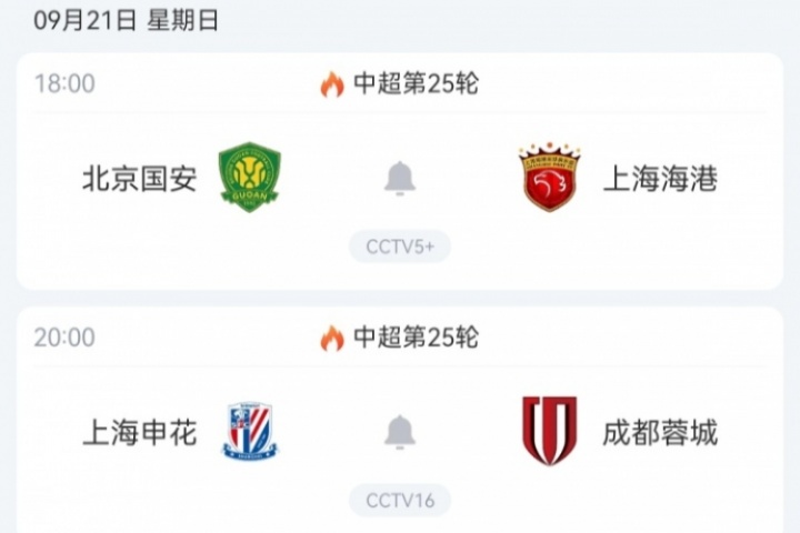 关键一轮!中超前四周日两两对决:申花vs蓉城,国安vs海港 关键一轮!中超前四周日两两对决:申花vs蓉城,国安vs海港