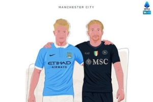 意甲官推晒海报预热那不勒斯vs曼城:过去和现在的德布劳内 意甲官推晒海报预热那不勒斯vs曼城:过去和现在的德布劳内