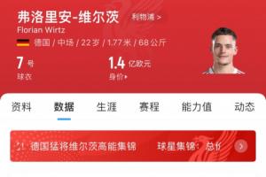 首球何时到来?维尔茨今夏1.36亿欧加盟利物浦,出战7场0球1助 首球何时到来?维尔茨今夏1.36亿欧加盟利物浦,出战7场0球1助