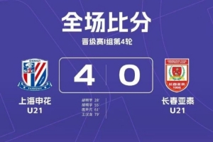 U21联赛晋级组I组:上海申花4-0长春亚泰 大连英博5-0青岛西海岸 U21联赛晋级组I组:上海申花4-0长春亚泰 大连英博5-0青岛西海岸