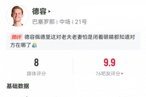还是稳!德容数据:替补45分钟2关键传球1助攻,传球成功率98.5% 还是稳!德容数据:替补45分钟2关键传球1助攻,传球成功率98.5%