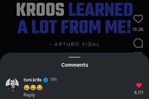 比达尔自曝曾教青年时的克罗斯踢球,后者本人回应:😂😂😂 比达尔自曝曾教青年时的克罗斯踢球,后者本人回应:😂😂😂