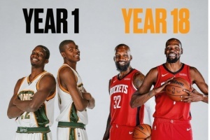 美媒晒新秀赛季杰夫-格林与KD合拍定妆照与今年对比:一个轮回 美媒晒新秀赛季杰夫-格林与KD合拍定妆照与今年对比:一个轮回