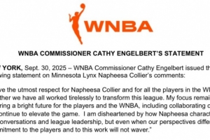 WNBA总裁回应科利尔炮轰:致力于推动发展 对她的言论感到遗憾 WNBA总裁回应科利尔炮轰:致力于推动发展 对她的言论感到遗憾