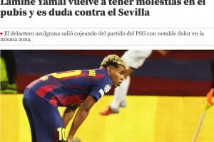 上轮刚复出!世体:亚马尔耻骨再度出现严重不适,出战塞维成疑 上轮刚复出!世体:亚马尔耻骨再度出现严重不适,出战塞维成疑