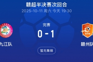 赣州队1-0总比分2-1击败九江队,率先闯入赣超决赛 赣州队1-0总比分2-1击败九江队,率先闯入赣超决赛
