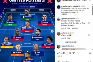 德转列落选本期国家队最贵阵:贝林、福登在列,总价高达6.77亿欧 德转列落选本期国家队最贵阵:贝林、福登在列,总价高达6.77亿欧