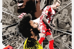 德国国家德比!拜仁晒战多特预热海报:拼贴画风格!于帕凯恩出镜 德国国家德比!拜仁晒战多特预热海报:拼贴画风格!于帕凯恩出镜