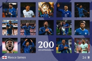 切尔西晒里斯-詹姆斯海报：200场里程碑，纯血切尔西人
