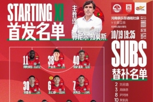 中超第27轮,河南俱乐部酒祖杜康VS长春亚泰 首发及替补队员名单 中超第27轮,河南俱乐部酒祖杜康VS长春亚泰 首发及替补队员名单