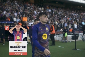 1进球1关键传球，佩德里当选巴萨2-1赫罗纳一役全场最佳