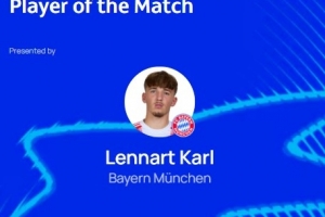 先拔头筹,官方:17岁小将卡尔当选拜仁4-0布鲁日全场最佳 先拔头筹,官方:17岁小将卡尔当选拜仁4-0布鲁日全场最佳