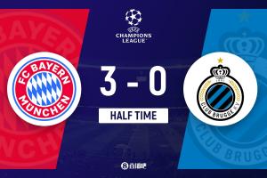 半场-拜仁暂3-0布鲁日 小将伦纳特-卡尔世界波凯恩迪亚斯破门 半场-拜仁暂3-0布鲁日 小将伦纳特-卡尔世界波凯恩迪亚斯破门