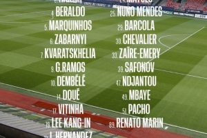 巴黎本轮法甲大名单:登贝莱、K77领衔,内维斯、法比安伤缺 巴黎本轮法甲大名单:登贝莱、K77领衔,内维斯、法比安伤缺