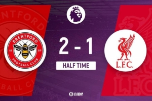 半场-利物浦暂1-2布伦特福德 手榴弹战术瓦塔拉闪击沙德单刀破门 半场-利物浦暂1-2布伦特福德 手榴弹战术瓦塔拉闪击沙德单刀破门