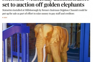 泰晤士:谢周三计划拍卖希尔斯堡球场的标志性金象,以筹集资金 泰晤士:谢周三计划拍卖希尔斯堡球场的标志性金象,以筹集资金