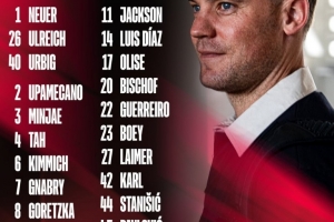 拜仁公布欧冠对巴黎名单：凯恩领衔，迪亚斯、奥利塞在列