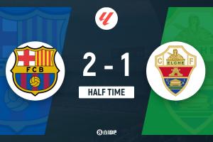 半场-巴萨暂2-1埃尔切 亚马尔破门费兰-托雷斯建功